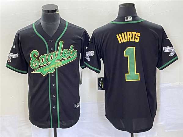 Men's Philadelphia Eagles #1 Jalen Hurts Black Cool Base Stitched Baseball Jersey,We sell and wholesale Men's Philadelphia Eagles #1 Jalen Hurts Black Cool Base Stitched Baseball Jersey on line form chian!